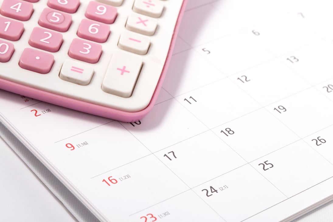 The Pink calculator is on the calendar